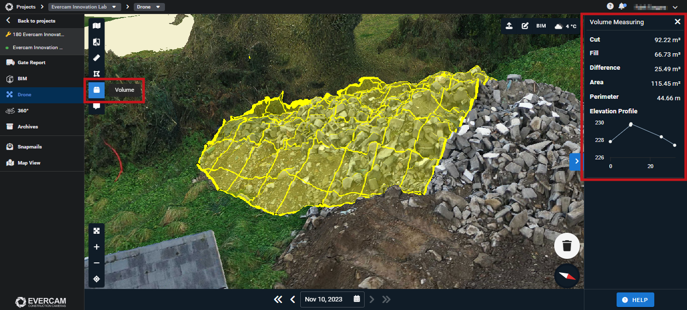 Evercam’s Volumetric Estimating Tool